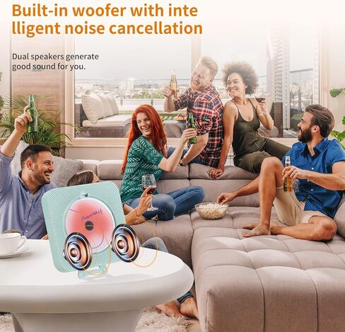 مشغل أقراص مضغوطة Boombox مع مكبرات صوت، مشغل أقراص مضغوطة محمول مع بلوتوث لديكور المنزل، ديكور Kpop، قارئ USB [أخضر] in Kuwait