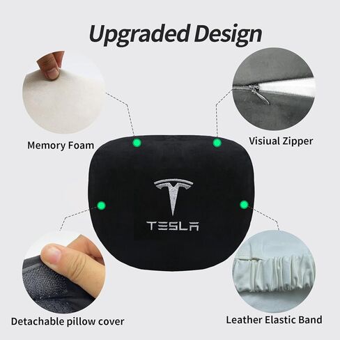وسادة KIKIMO Tesla للطراز 3/Y/S/X، ملحقات طراز Tesla 3، ملحقات Tesla Model Y، وسادة رقبة السيارة الناعمة، وسادة مسند رأس السيارة المخصصة، وسادة الرقبة للسفر، أسود in Kuwait