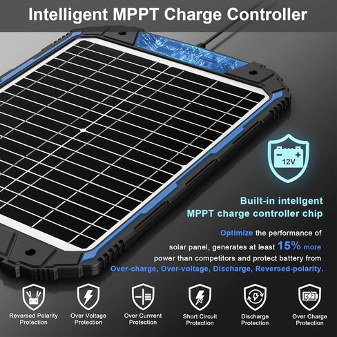 SUNER POWER 20W 12V Solar Battery Trickle Charger & Maintainer PRO, Built-in Intelligent MPPT Controller, Waterproof 12 Volt 20 Watt Solar Panel Charging Kits for Car Marine RV Trailer Boat Automotive in Kuwait