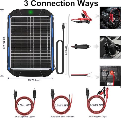 SUNER POWER 20W 12V Solar Battery Trickle Charger & Maintainer PRO, Built-in Intelligent MPPT Controller, Waterproof 12 Volt 20 Watt Solar Panel Charging Kits for Car Marine RV Trailer Boat Automotive in Kuwait