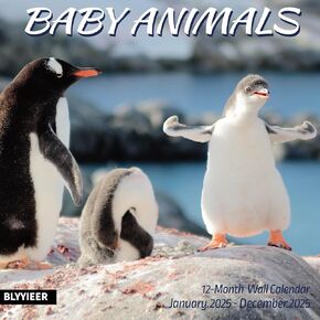 2025 Wall Calendar,Calendar 2025-2026,Baby Animals 18 Monthly Wall Calendar, 12" x 24" Open,Family Planner Calendar, Home & Office Organizer,Hangable