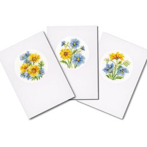 Vervaco Counted Cross Stitch Greeting Card Kit Set of 3 Spring Bloom Creative Crafts for Adults ca. 4,2" x 6" Embroidery Kit for Beginners DIY Stationairy Set Art and Craft Gift for Crafters