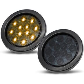 MADCATZ 4 Inch White Light Round 12 LED Tail Lights 3 Prong Plugs Truck Trailer Pickup Tractor Truck Van ATV RV Bus Shockproof 12V DC (Pack of 4) GA12