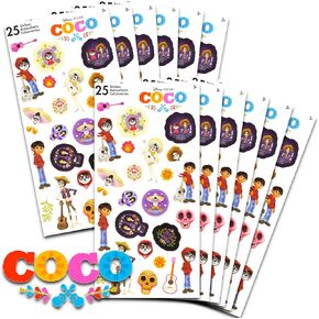 Disney Coco Party Favors for Boys & Girls Bundle ~ 12 Pack Coco Sticker Sheets for Kids Birthday Party Goodie Bags Halloween Trick or Treat Hand Outs | Coco Party Supplies Set