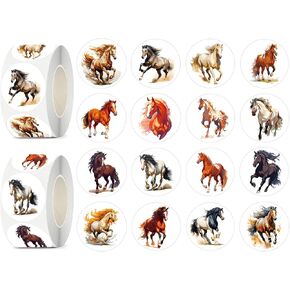 600 Pcs Horse Stickers for Kids- 1.5 Inch Round Stickers Roll 16 Tyles Horse Animal Kindergarten Stickers Teacher Stickers for Kids Birthday Party School Reward Giveaways