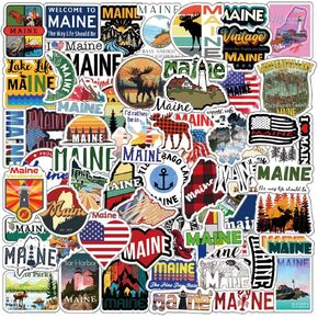 62pcs Maine Cartoon Scenic Area Indian Stickers for Laptops Skateboards Mobile Phones Guitar Toys Motorcycles Vinyl Children Girls Boys Teenagers Adults Water Bottles, Birthday Party Decals