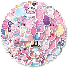 63pcs Cotton Candy Stickers Cute Candy Snacks Stickers for Children, Girls, Boys, Teenagers, Adult Water Bottles, Laptops, Suitcases, Birthday Party Supplies, Mother's Day Decorations