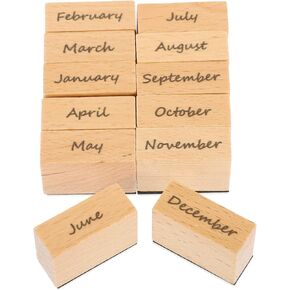 NUOBESTY 1 Set English Month Stamp Wood Rubber Stamp Teacher Stamps Wooden Stamp Delicate Stationery Stamps Vintage Stationary Monthly Seal Small Stamps Letter Tool Student Use