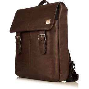 KNOMO Leather Large Laptop Business Backpack 15.6 inch Computer College Travel Daypack Bag with Buckle Flap Brown