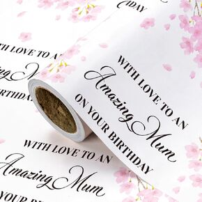 WRAPAHOLIC Birthday Wrapping Paper Roll for Mom - Mini Roll - 17 Inch x 16.5 Feet - Happy Birthday to Mom Lettering with Purple Flower Design