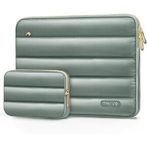 MOSISO 15-16 inch Laptop Case, 15.6 inch Shiny Puffy Laptop Sleeve Compatible with MacBook Pro 16, HP, Dell, ASUS, Acer Laptop Notebook Computer, Horizontal Computer Bag with Small Case, Silver