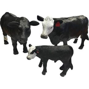 Little Buster Toys Black Angus Bull, White Faced Cow, and Black Bald Calf Family Set - 1/16th Scale