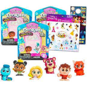 Disney Doorables Mega Pack - Bundle of 3 Disney Doorables Mini Peek Figures for Kids and Adults Plus Palace Pets Stickers | Disney Collectibles Toys
