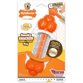 Nylabone Strong Chew Sneaky Snacker Treat Toy for Dogs, Interactive Dog Enrichment Chew Toys, Bacon Flavor, Medium/Wolf - Up to 35 lbs. (1 Count)