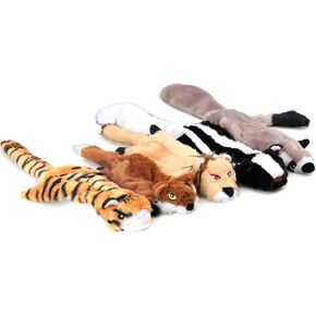 5 Pack Plush لا حشو ألعاب Double Squeaker Dog ، النمر ، الذئب ، الراكون ، الظربان ، الثعلب ، والأسد للكلاب الصغيرة والمتوسطة والكبيرة