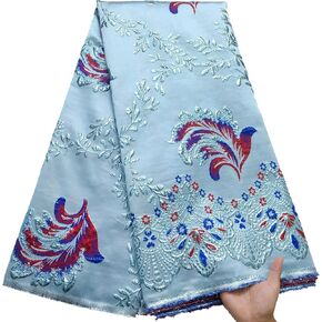 African Lace Fabric 5 Yards, French Embroidery Gilding Mesh Lace Fabric for Wedding Party Sewing