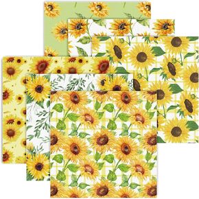 AnyDesign 6Pcs Summer Cotton Fabric Bundles 18 x 22 Inch Watercolor Sunflower Fat Quarters Summer Quilting Patchwork Squares Summer Flower Sewing Fabrics for DIY Handmade Crafting Home Party Decor