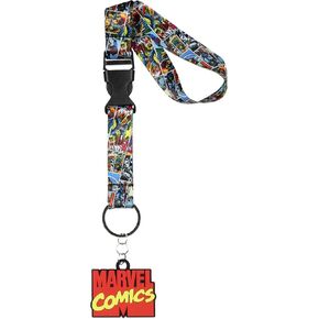 Marvel Comic Book Pages Wristlet Strap Lanyard for Keys with 2" Rubber Keychain