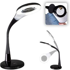 OttLite LED Desk Lamp with Adjustable Magnifier, Prevention Series - Designed to Reduce Eyestrain - Adjustable Flexible Neck, 4 Brightness Settings & Touch Controls - Crafting, Reading & Studying