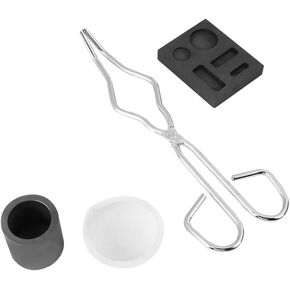 4Pcs Fire Graphite Set, Crucible + Tong + Bowl + Combination Mould, Combo Ingot Torch Melting Kit Mould for Platinum Gold Silver Brass Alloy Smelting and Metal Recycle