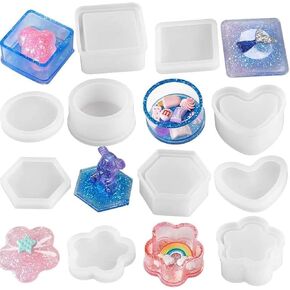 5pcs Box Resin Molds, Jewelry Storage Box Silicone Mold, Heart Shape Silicone Resin Mold，Square Epoxy Molds & Round and Petal Shape Resin Molds