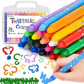 Jumbo Crayons for Toddlers Washable, 24 Colors Neon Gel Crayons Set, Non Toxic Twistable Crayons for Toddlers 1-3, Kids Adult Coloring, Trendy Stuff, Toddler Crayons for Preschool, Homeschool Supplies
