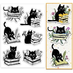 PH PandaHall Cat Book Clear Stamps for Card Making Flower Transparent Silicone Stamps DIY Scrapbooking Decorations Rubber Stamp for Journal Card Scrapbooking Photo Album Decoration