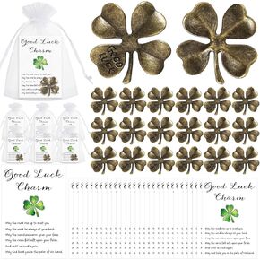 St. Patrick's Day Tokens Set Four Leaf Clover Tokens Travel Tokens Good Luck Coins Pocket Tokens Blessing Poem Cards White Organza Bags Lucky Coins Irish Gifts (Gold,25 Pcs)