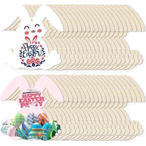 Large Size 7" 40 Pieces Wooden Easter Ornaments to Paint, Wooden Rabbit Ornaments DIY Blank Bunny Unfinished Wood Discs Ornament for Home Crafts Hanging Spring Decoration