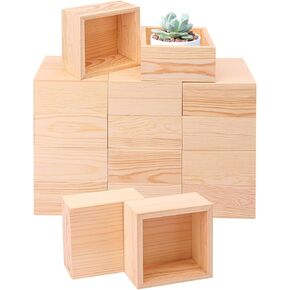 12 PCS Unfinished Wooden Boxes, 6 x 6 Inch Square Small Wooden Boxes, Rustic Wood Box for Display - Craft Organizer Container Wood Box for Storage, Home Decor, and DIY Crafts