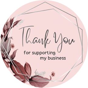 easykart labels 600 Business thank You stickers in roll | Baby Pink Flower Bunch Design with Silver Foil | highly recommended for small business owners