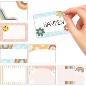 Hadley Designs 56 Retro Self Adhesive Name Tags Sticker for Kids - Name Tag Stickers for Kids Name Labels for School, Nametags Labels for Classroom Labels for Teachers, Sticky Name Tags for Clothes
