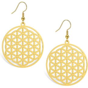 Amaxer Flower of Life Seed of Life Mandala Sacred Geometry Protection Statement Hollowed Out Pendant Charm Drop Dangle Earrings (style 1, silver)
