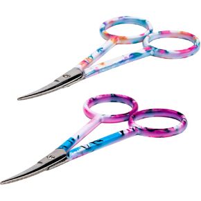 SINGER 4 Inch Forged Embroidery Scissors with Curved Tip for Sewing, Cross-Stitching, Crafts, & More (White Floral & Pastel Print, 2-Pack)
