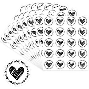 500 Pcs Black Heart Envelope Seals, Wedding Stickers for Favors,1.26 Inch Round Clear Sealing Sticker for Wedding Invitation Card Wedding Bridal Shower Favor