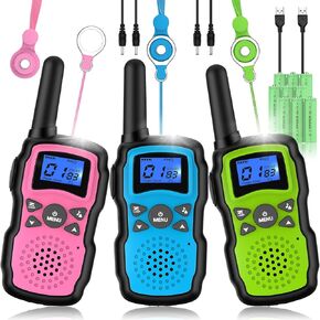 Wishouse Walkie Talkies Rechargeable for Kids Adults Long Range,Xmas Birthday Gift for Boys Girls 3 4 5 6 7 8 9 10 Year Old,Hiking Gear Camping Games Toys with Flashlight,VOX,Easy to Use 3 Pack
