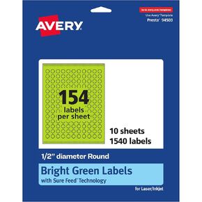 Avery Printable Round Labels with Sure Feed Technology, 1/2" Diameter, Bright Green Labels, Print-to-The-Edge, Laser/Inkjet, 1,540 Total, Great for Price Stickers and Mailing Seals