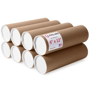 4" x 12" Reinforced Kraft Paper Mailing Tubes, Pack of 8 Tubes with 2 Caps Each – USPS Approved Poster Tube – Made in USA Cardboard Tube for Shipping and Storing Posters, Prints, Artwork, or Documents
