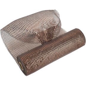 MEEDEE Navy Deco Mesh 10 Inch Metallic Fabric Plaid Mesh Navy & Champagne & Snowball Mesh Ribbon for Christmas Tree, Wreaths, Garland, Gift Wrapping, Bows Making (30 Feet)