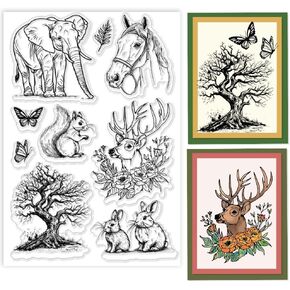 PH PandaHall Wild Animals Clear Stamps, Decorative Rubber Stamps Sheet Silicone Stamp Transparent Stamps for Card Making Photo Album Decoration and DIY Scrapbooking 6.2x4.3inch