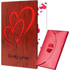 Breezy Valley Valentines Day Card for Wife Husband - Wooden Wood Valentines Card for Him Her Boyfriend Girlfriend, 5th Anniversary Card Gifts for Wife, To My Love Valentine Card w/Heart Envelope