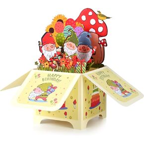 Giiffu 3D Pop up Birthday Cards, Happy Birthday Pop Up Card, Happy Birthday Card for Kids, Birthday Cards for Him or Her, Birthday Gift Greeting Cards with Envelope and Note Card(Gnome)
