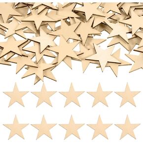 100 PCS 2 Inch Wood Stars Cutouts, Unfinished Wooden Stars Ornaments, Cutout Blank Wood Pieces Star for DIY Crafts Christmas Wedding Party Wooden Flags Making Table Scatter Decoration