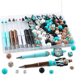 136Pcs Mix Turquoise Silicone Beads for Keychain Making, 10mm Rondelle and 12mm 15mm Silicone Beads for Pens