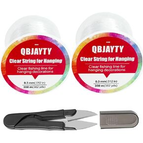 0.3mm Clear String for Hanging, QBJAYTY 382 Yards Clear Fishing Line Wire for Hanging Decorations, Invisible Hanging Wire for Crafts (0.3mm Clear)