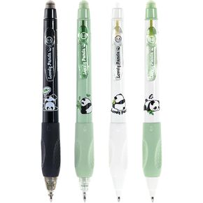 4 Pcs Erasable Gel Ink Pens Cute Retractable Pens Panda Soft Grip Pens 0.5mm Fine Point Pen Writing Pens Office School Pens Women Girls Boys Pens (Black Ink-Panda)
