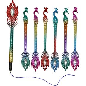 12 PCS Dazzling Peacock Pens Feather Pen With Diamond Colored Phoenix Pens 0.5 Blue Ink Gel Pens For School Office Birthday Christmas Party