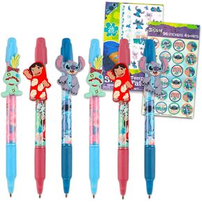Disney Lilo and Stitch Pens Set - Bundle with 6 Lilo and Stitch Pens with Clip Plus Stickers and Tattoos for Kids School Supplies Desk Accessories for Boys, Girls