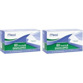 Mead #6-3/4 Envelopes, Security Printed Lining for Privacy, Gummed Closure, 3-5/8" x 6-1/2", All-Purpose 20-lb Paper, White, 80 per Box (75212)