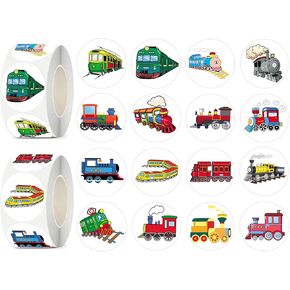 600 Pcs Train Stickers for Kids- 1.5 Inch Round Stickers Roll 16 Tyles Cute Train Kindergarten Stickers Teacher Stickers for Kids Birthday Party School Reward Giveaways
